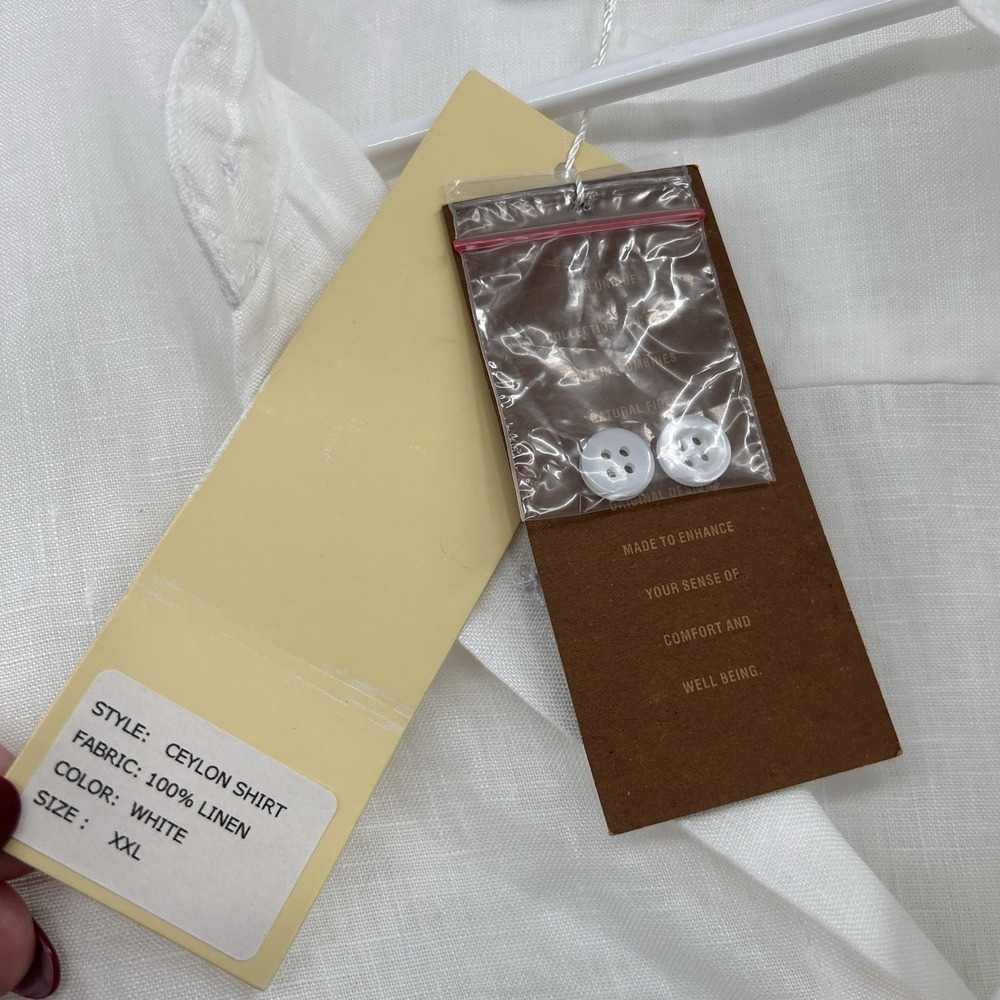 Mens‎ 100% Linen Button Down Long Sleeve Shirt Size XXL White Beachy Wedding - Picture 10 of 14